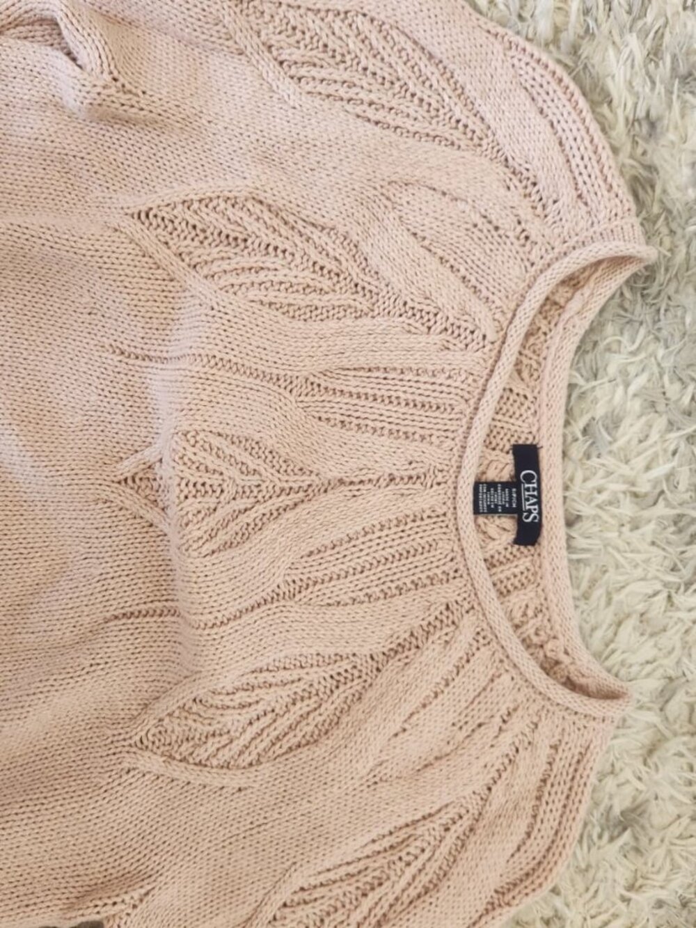 Chaps Dusty Pink Leaf Yoke Crewneck Sweater